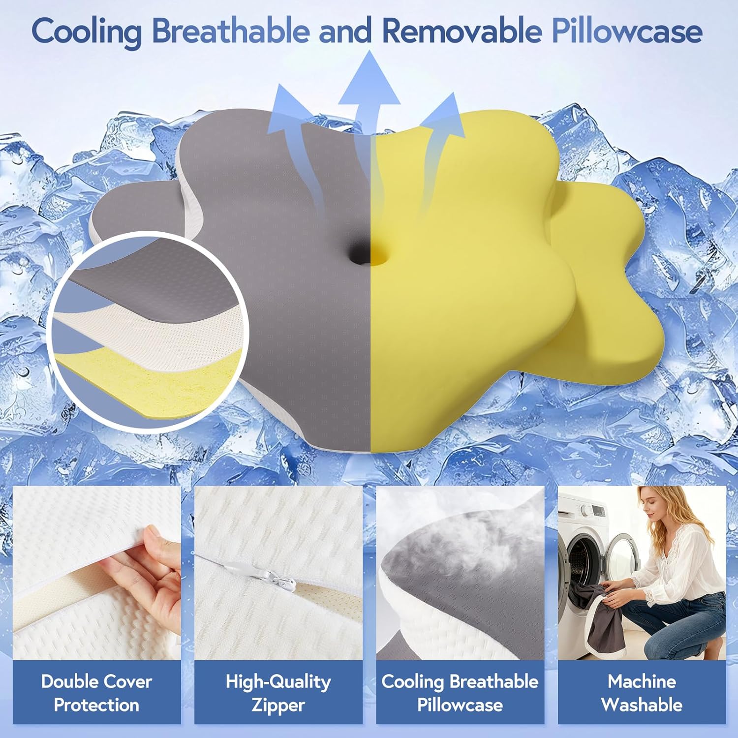 Ergonomic Cervical Neck Pillow for Neck Pain Relief, Dual-Height Adjustable Contour Memory Foam Pillow for Sleep, Cooling Pillow for Side, Back & Stomach Sleepers - Image 5