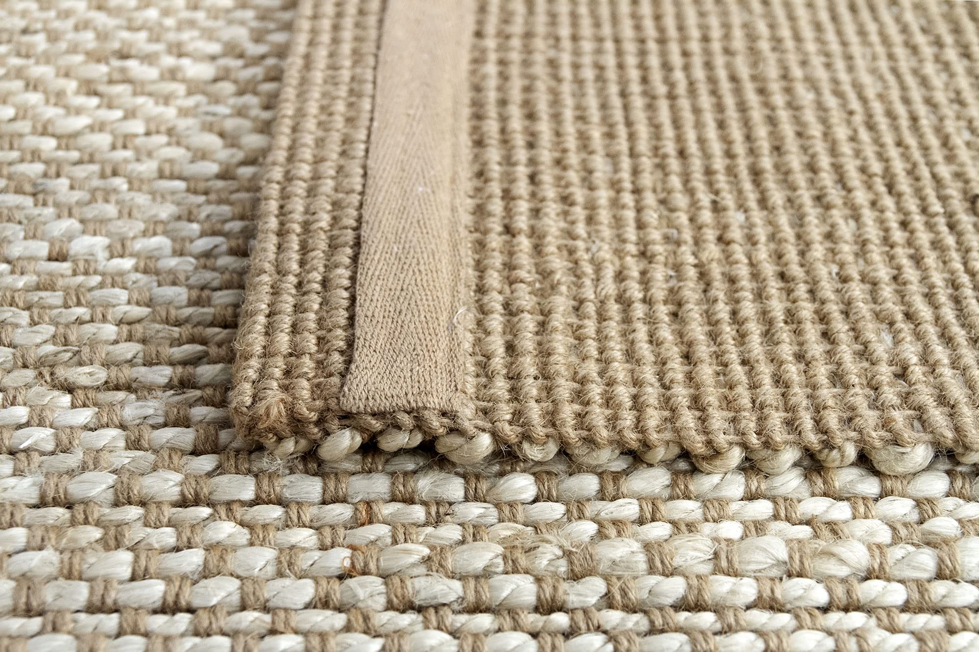 Hamid - Pack 2 Teppiche aus Jutefaser Giralda 100% Natürlich Handgeflochten für Wohnzimmer, Esszimmer, Schlafzimmer, Flur (Weiß, 150x80 cm, 2 Stück)