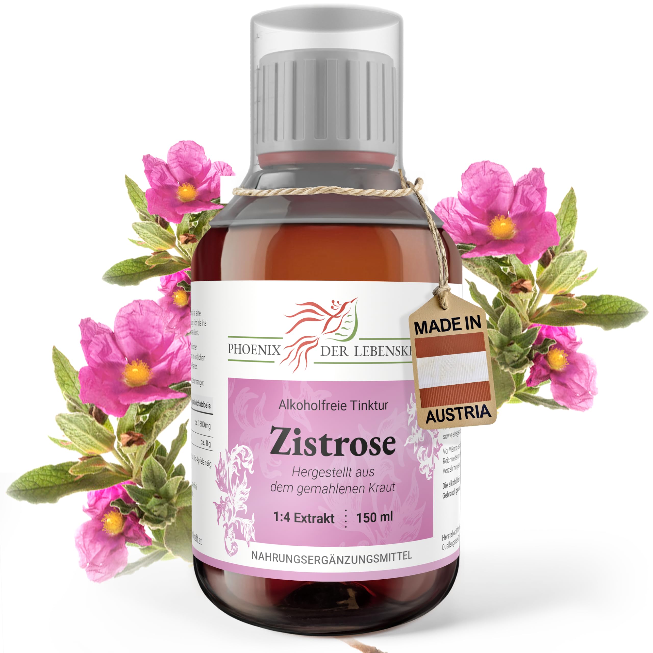 Zistrose Tinktur (alkoholfrei), 150 ml, Cistus incanus Tropfen (1:4 Extrakt), Premium Qualität, Hergestellt in Österreich, Nahrungsergänzungsmittel, Cistrose, Vegan