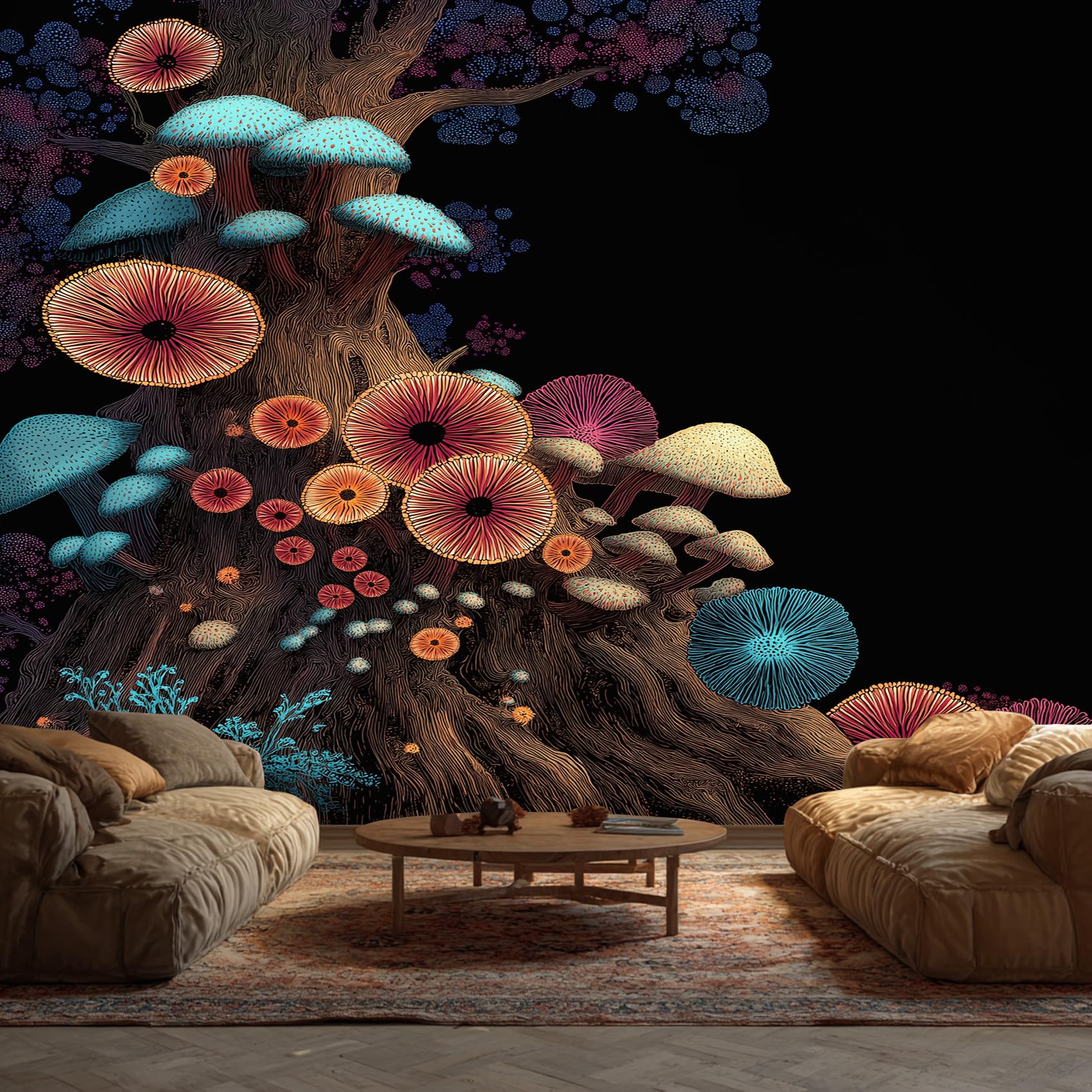 Mushroom Wallpaper - Nature Tree Mushroom Wall Mural - Wall Murals for Living Room Bedroom - Photo Wallpaper & Home Decor Art - 274 x 254 cm A-6711