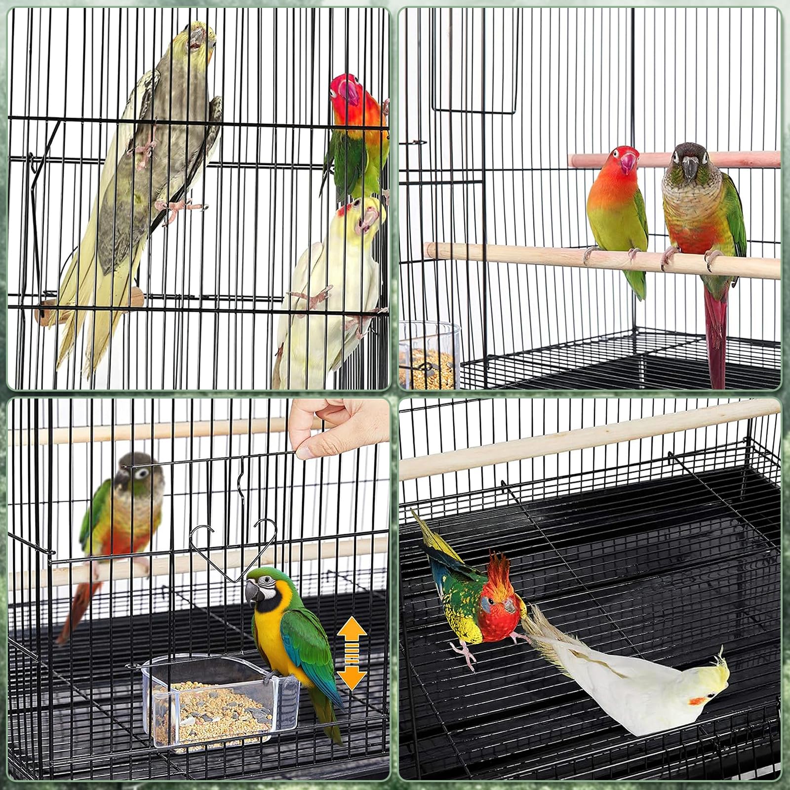 Gabbia da Viaggio Portatile per Uccelli con Ciotole per Il Cibo E Posatoi Naturali, Gabbia in Metallo per Calopsitte, Parrocchetti, Inseparabili, Canarini E Piccoli Uccelli da Green