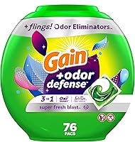Vista 10 de Gain Flings cápsulas de detergente para lavandería con defensa contra el olor, 60 unidades, aroma Super Fresh Blast, cápsulas de detergente HE 3en1
