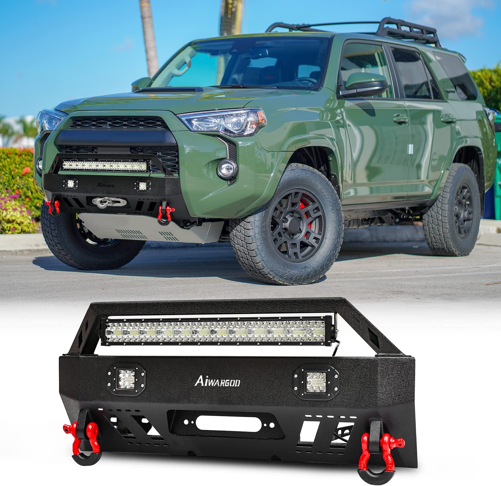 4 Runner Front Bumper Fits 2010-2024 5th Gen 4 Runner (Except 2010-2013 SR5) Offroad Front Bumper Black with LED Light