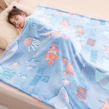 Toddler Blanket Sea World Theme Gifts for 2 3 4 5 6 7 8 9 10 Year Old Girls Boys Luminous Glowing