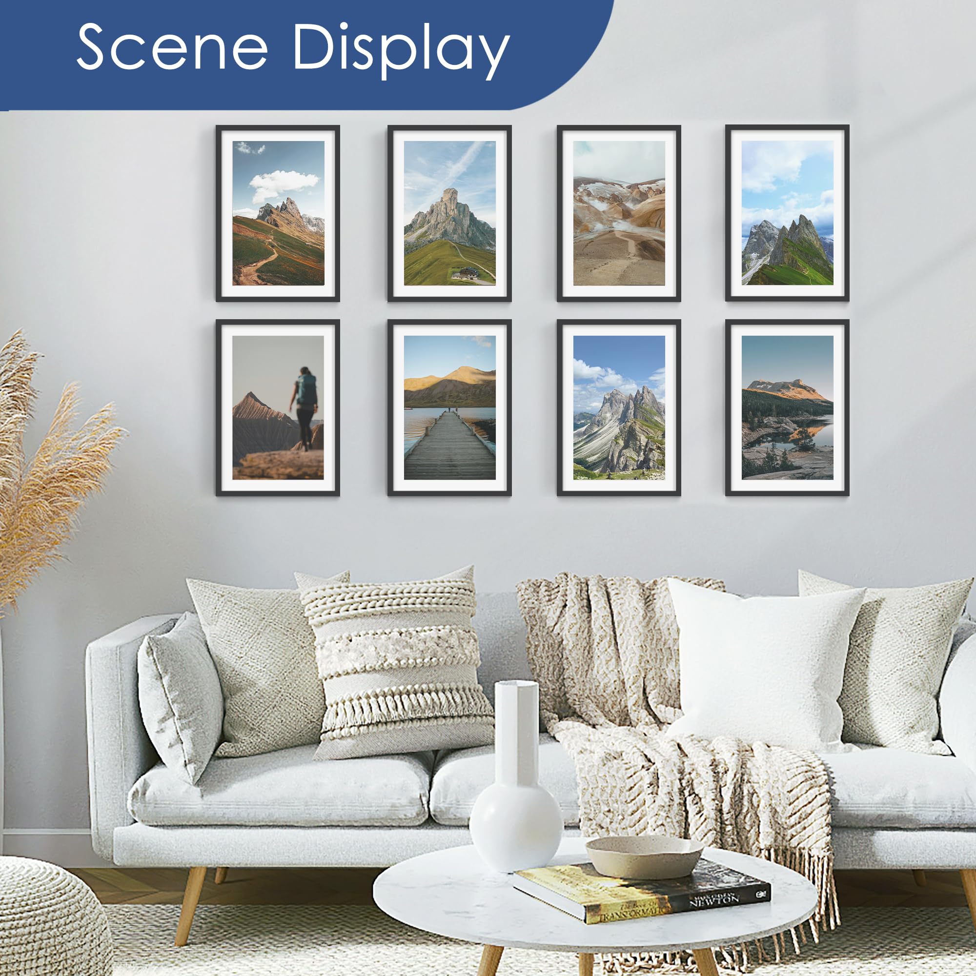 PEALSN 13x19 Bilderrahmen 6er Set, Display Bilder 11x17 mit Passepartout oder 13x19 ohne Passepartout für Wandmontage Display, Posterrahmen Collage für Wanddeko, Schwarz