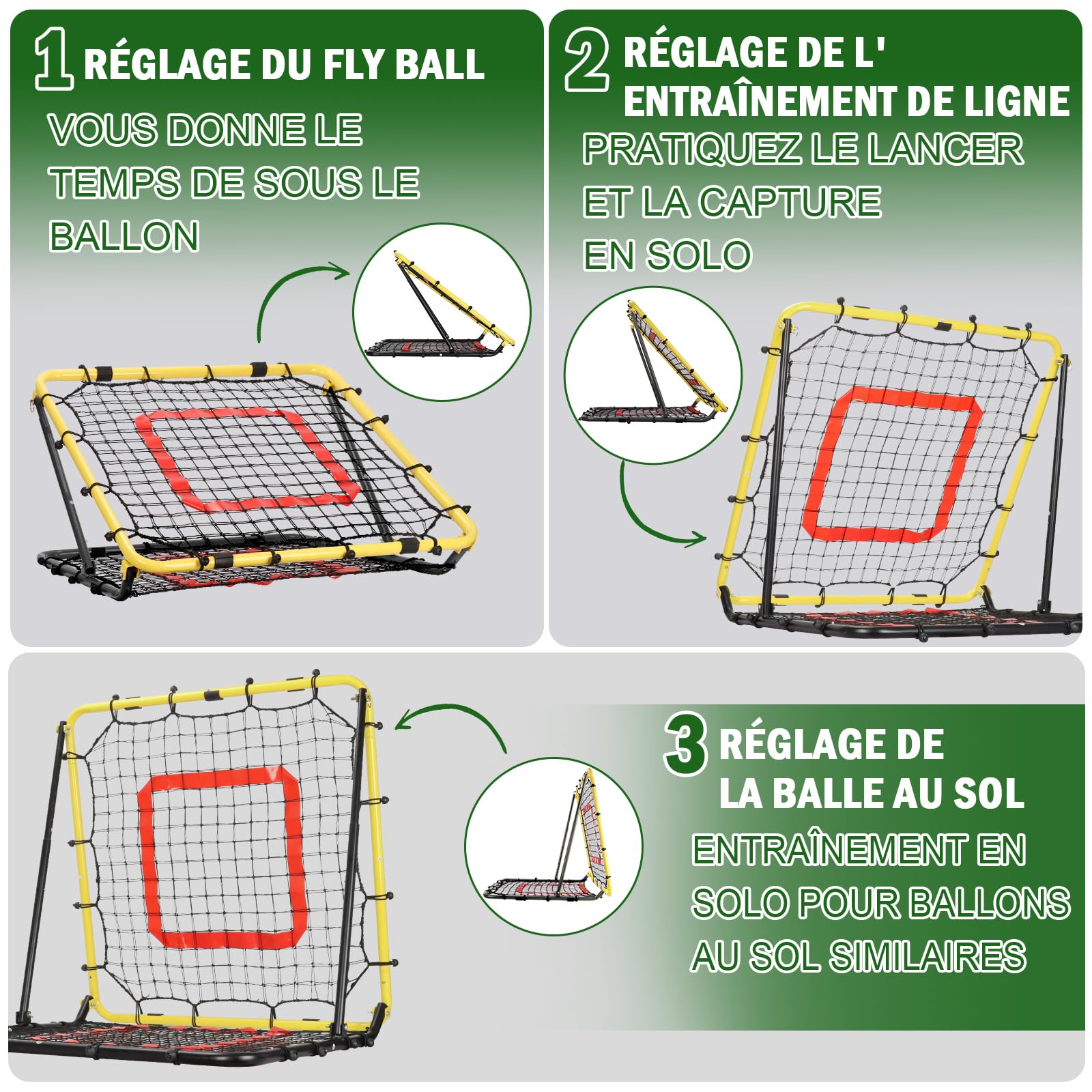 BaseGoal Filet de Rebond Football, Ajustable Angle Réglables Rebondisseur de Football Pliable avec Filet Double Couche, Convient pour Entraînement et Plus Varié Enfants et Adolescents