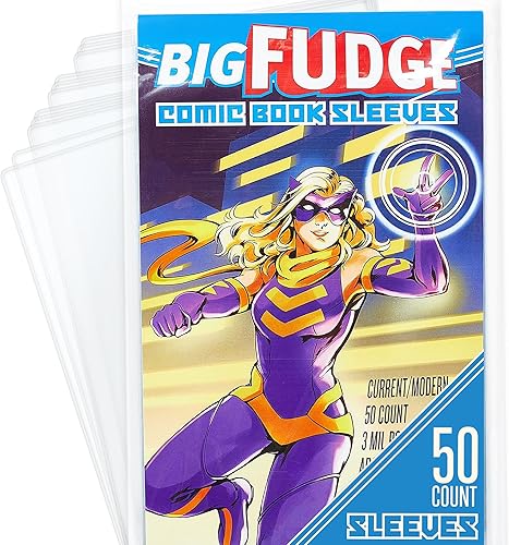 BIG FUDGE Paquete de 50 fundas para cómics de archivo (tamaño actual) para cómics actuales, o revistas de 7.25 x 10.5 pulgadas, almacenamiento de