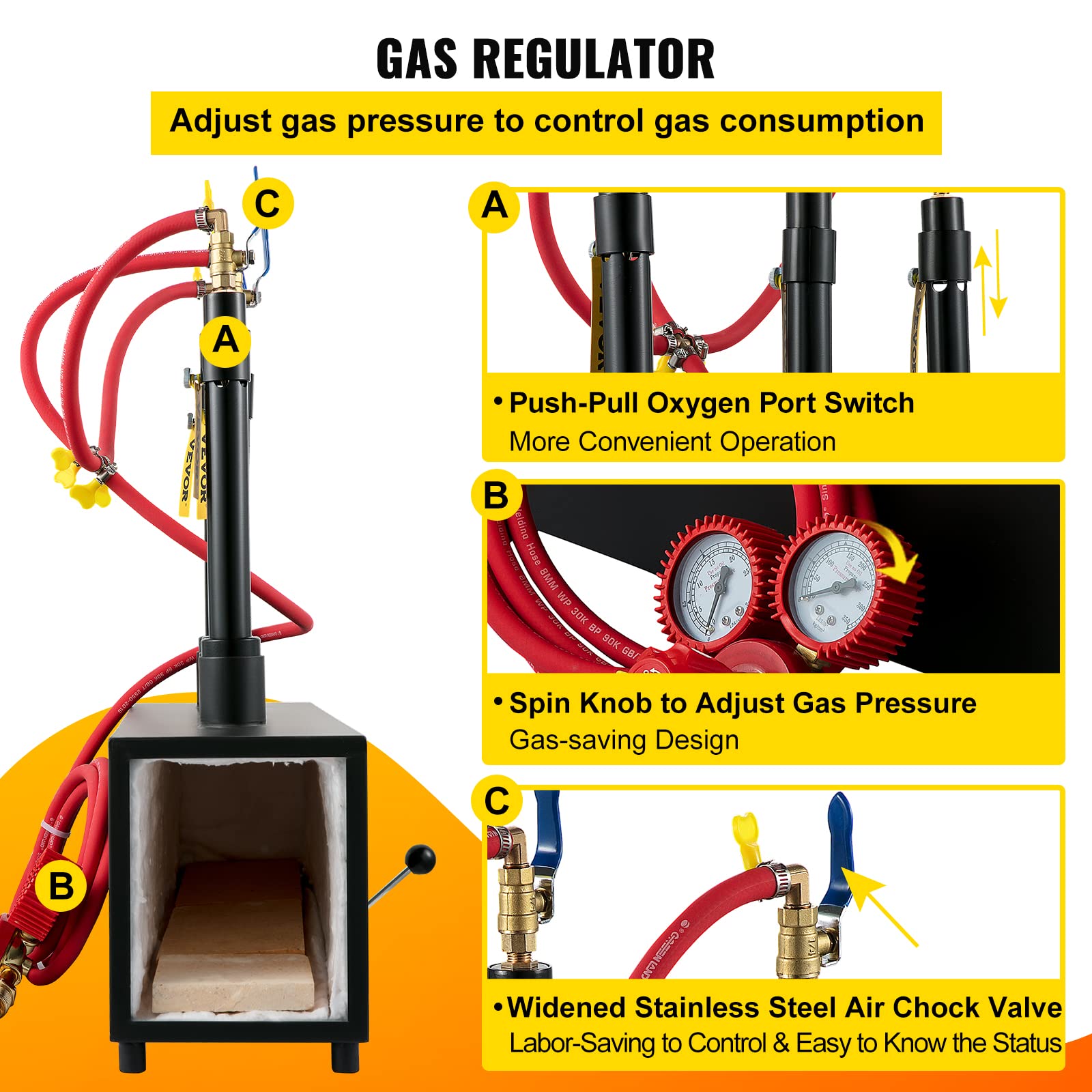 VEVOR Forja de cuchillos de propano, horno de herrero con tres quemadores, forja de metal cuadrada portátil con una sola puerta duradera, gran capacidad, para herrería, fabricación de cuchillos,