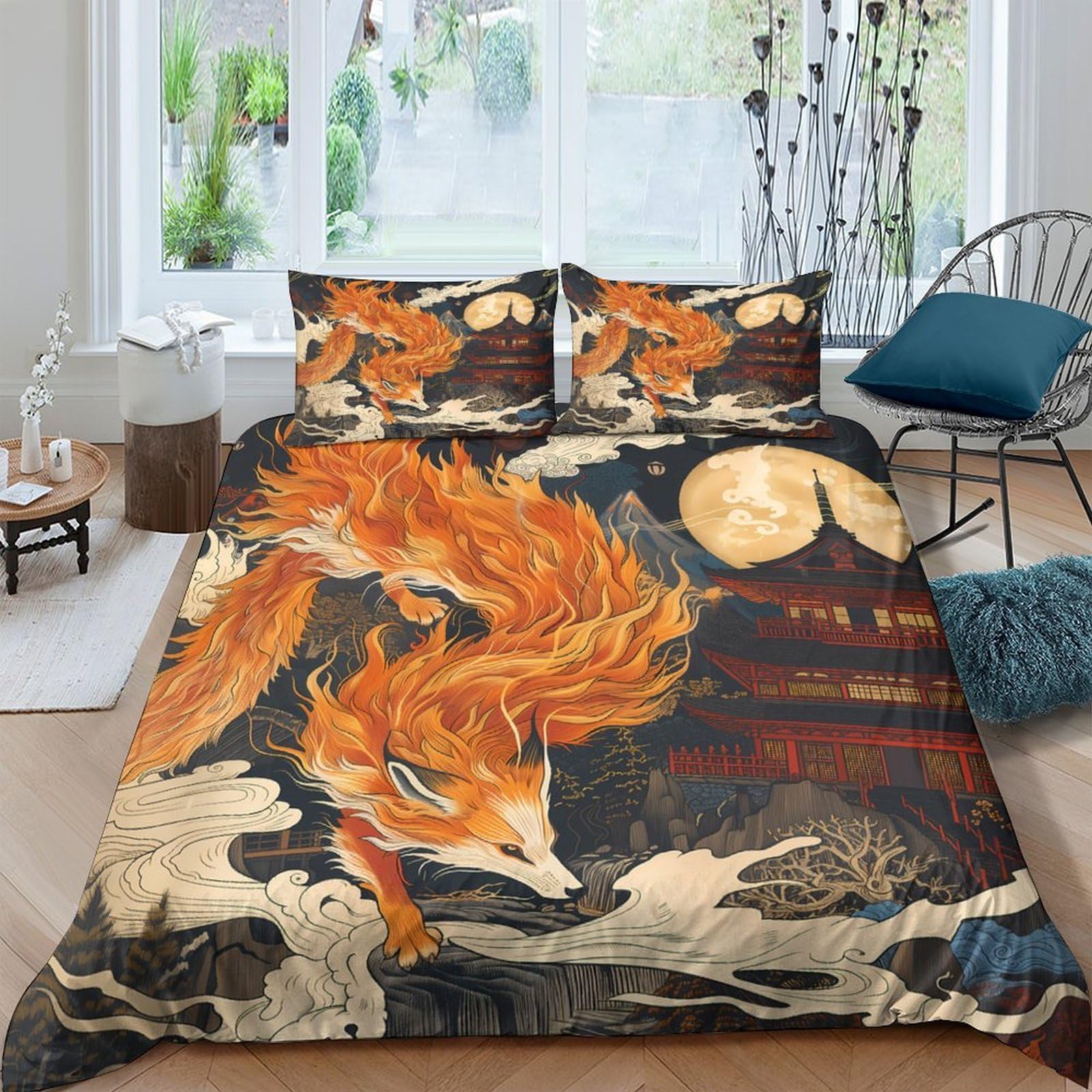 Unrxjzlvm Style-1 Fox Art Duvet Cover Set Microfiber Bedding Teens Students