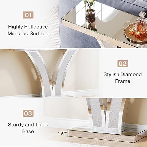 Miniatura 6 de Tribesigns Mesa de consola con espejo, moderna mesa de sofá de entrada plateada con marcos de incrustaciones de cristal para sala de estar, pasillo,