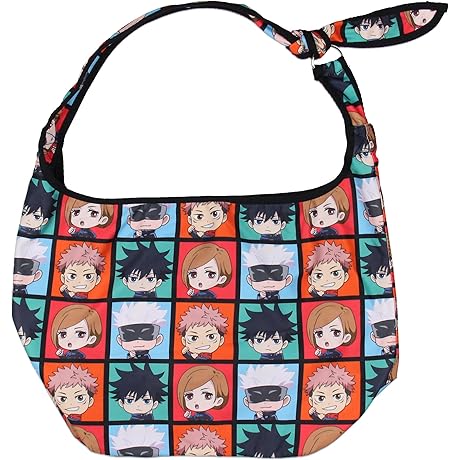 Jujutsu Kaisen Chibi Character Blocks Shoulder Hobo Bag with Crossbody Adjustable Strap