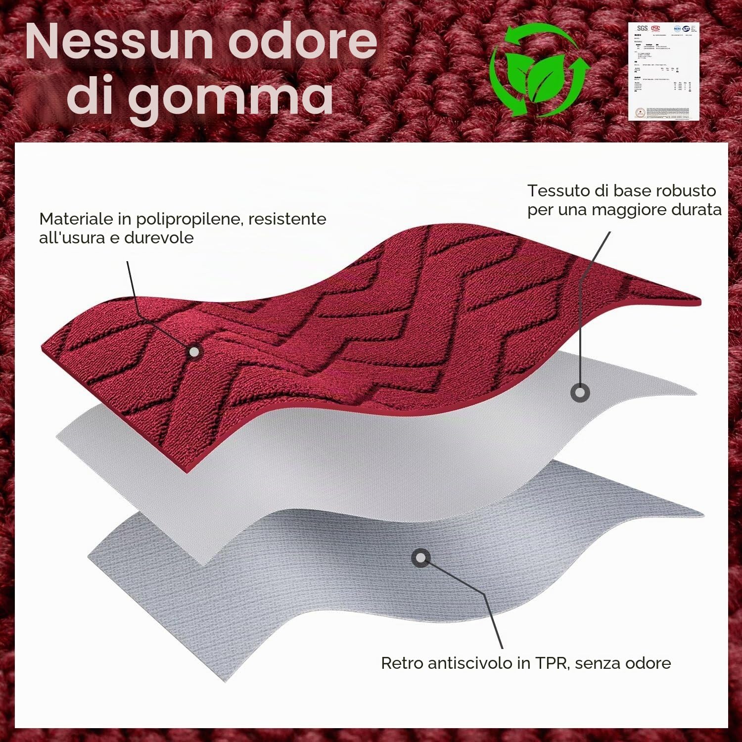 Biscpro Zerbini per Ingresso Interno,80x100cm Tappetino Antiscivolo Lavabile in Lavatrice,Zerbino d'Ingresso Polipropilene Assorbenti per Interno,Ingresso,Esterno,Corridoio,Balcone-Rosso