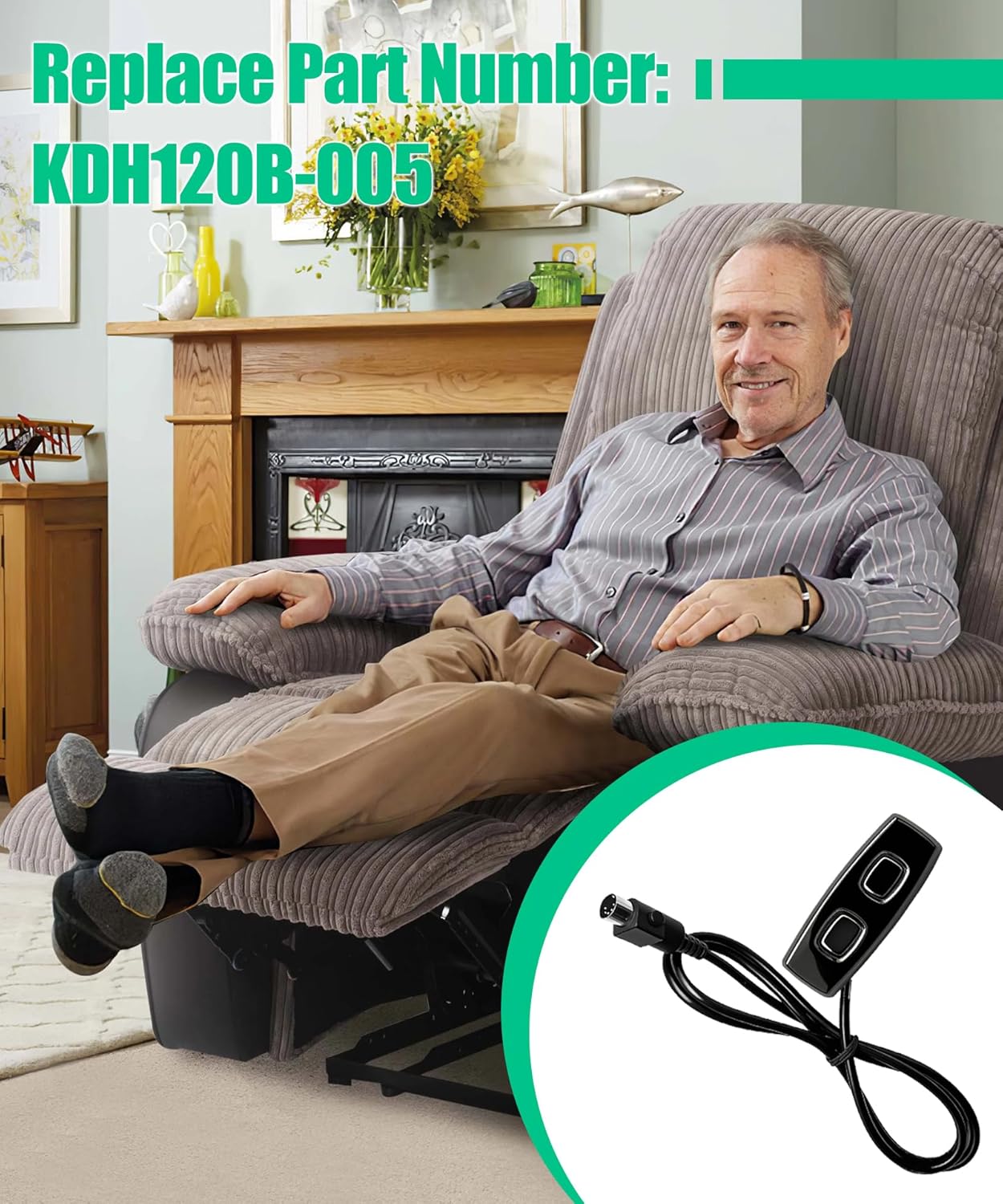 KDH120B-005 Power Recliner 4 Button 5 Pin Switch，Electric Sofa Lift Chairs Hand Control Controller Replacement （1-Year Warranty）