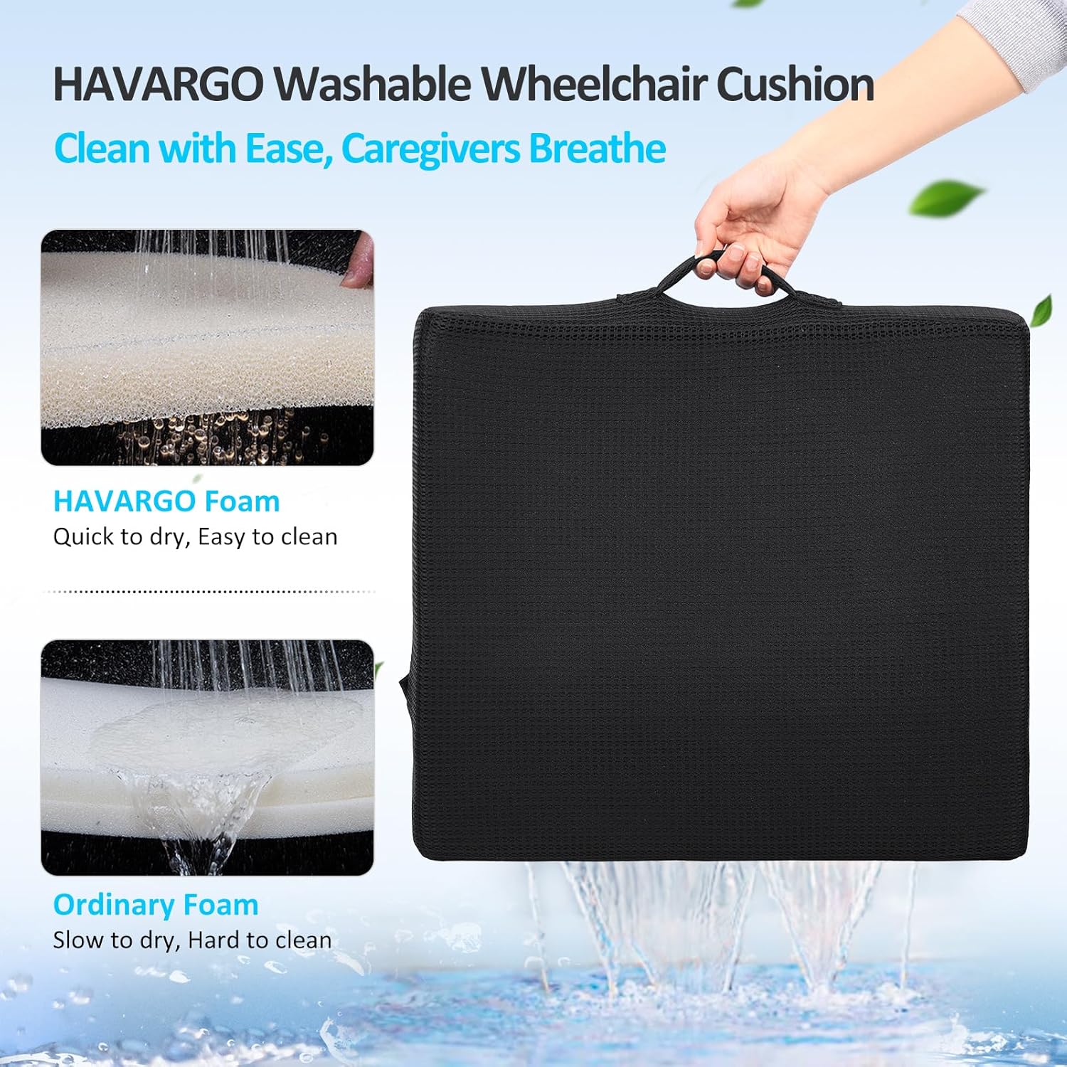 HAVARGO Washable Wheelchair Seat Cushions–Easy Maintenance Wheelchair Cushion That Reduces Caregiver Workload–Patented Anti-Sag Design with Anti-Slip Cover for Improved Comfort on Lower Back& Tailbone - Image 4