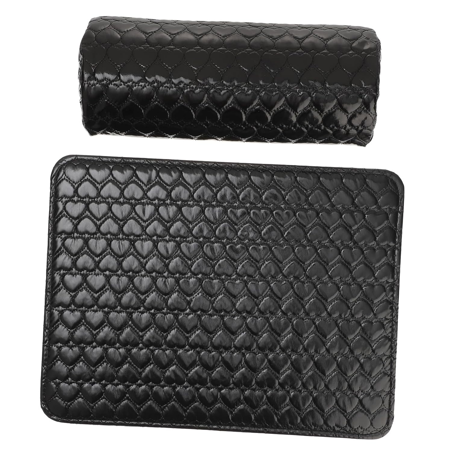 SAFIGLE Heart Pattern PU Cushion Manicure Hand Pillow Mat Set 2pcs Nail Art Wrist Cushion for Professional and Home Use Black Color