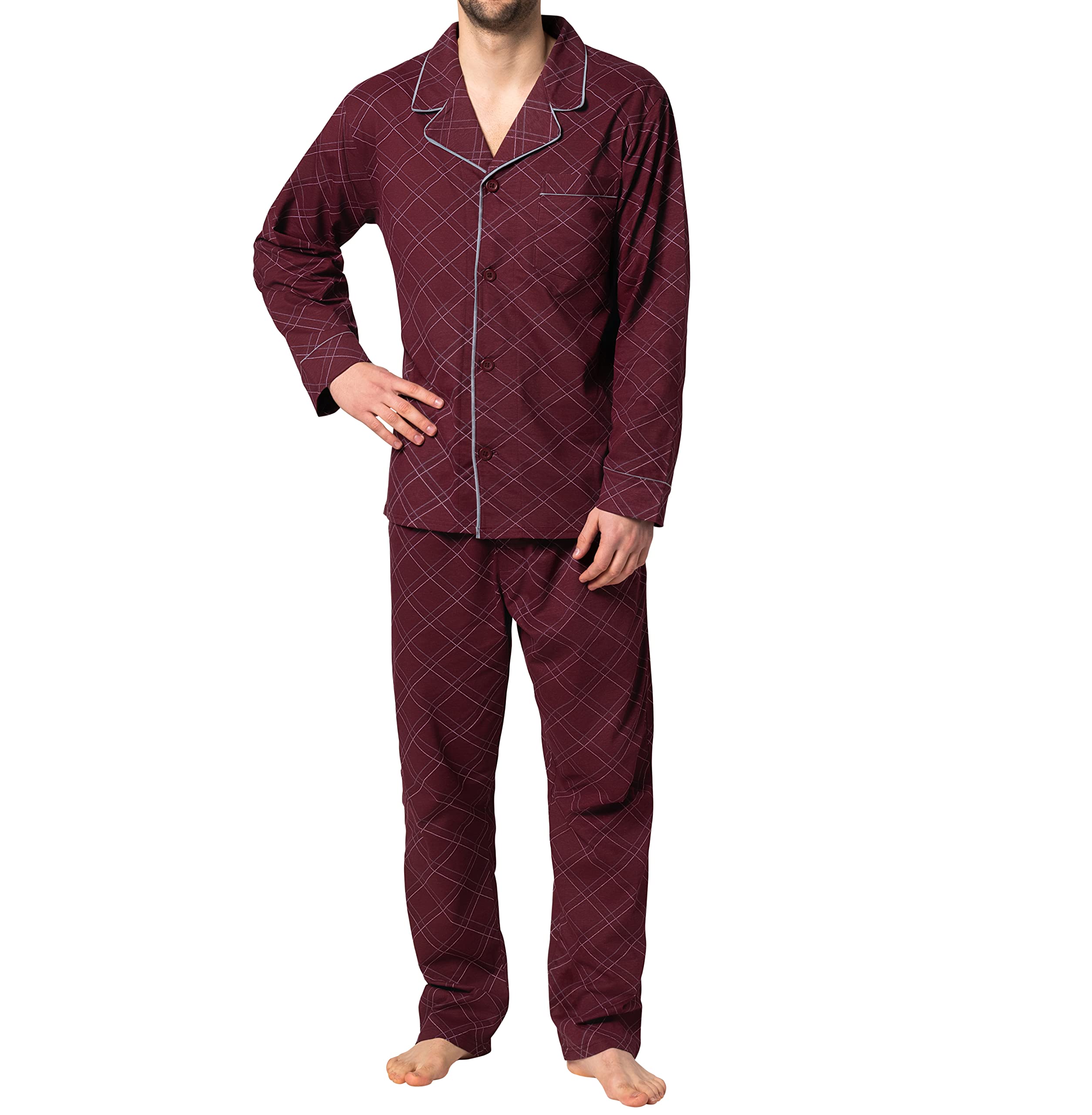 Hanes Men's Pajamas Cotton X-Temp Long Sleeve Shirt & Pants Knit Pjs Lounge Set