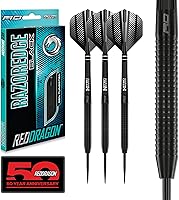 RED DRAGON Razor Edge Black 24g Tungsten Steel Tip Darts - 85% Tungsten Set of 3 with Nitrotech Stems & Hardcore Flights