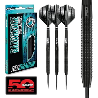 Red Dragon Razor Edge Black 20g 22g 24g 26g 28g Steeltip or 18g Softip Tungsten Darts with Flights and Stems