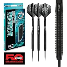 RED DRAGON Razor Edge Black Professional Darts Set - 85% Tungsten Darts with Flights & Shafts - Available in Soft Tip 18g Barrel/20g Full Weight and Steel Tip 20g - 28g