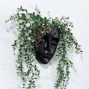 Wall Mounted Face Shaped Flower Pot, Face Mounted Plant Pot, Wall Mounted Flower Head Pot, Artistic Hanging Vase (Black)