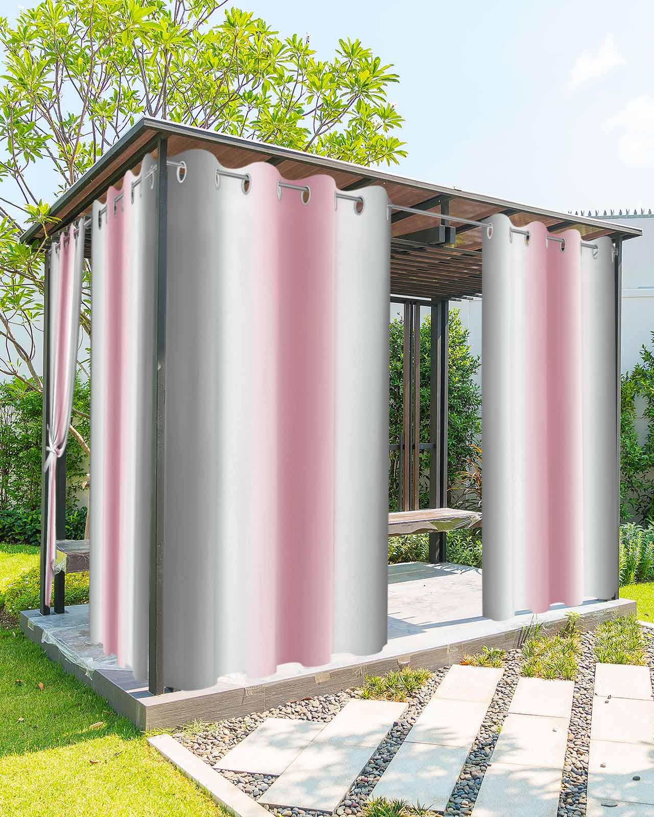 EZON-CH Outdoor Curtain for Patio Waterproof, Abstract Minimalist Pink Gray Gradient Outside Curtains with Grommet Top Curtain Panels Drapes for Pergola, Gazebo, Balcony 54