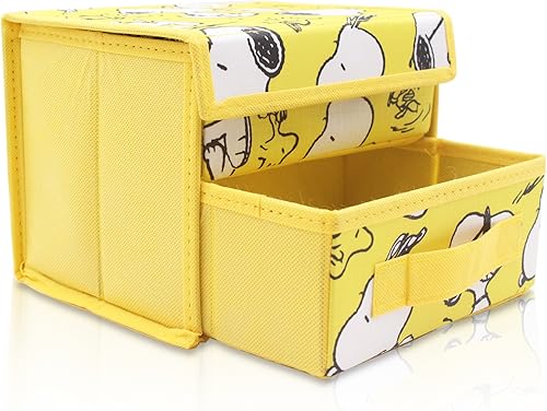 FINEX Caja organizadora de almacenamiento plegable de Snoopy amarilla para escritorio, con cajón extraíble