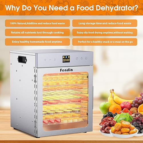 Miniatura 5 de Deshidratador de alimentos para carne seca, 12 bandejas de acero inoxidable, deshidratador de frutas de 1200 W, temporizador de 24 horas y control