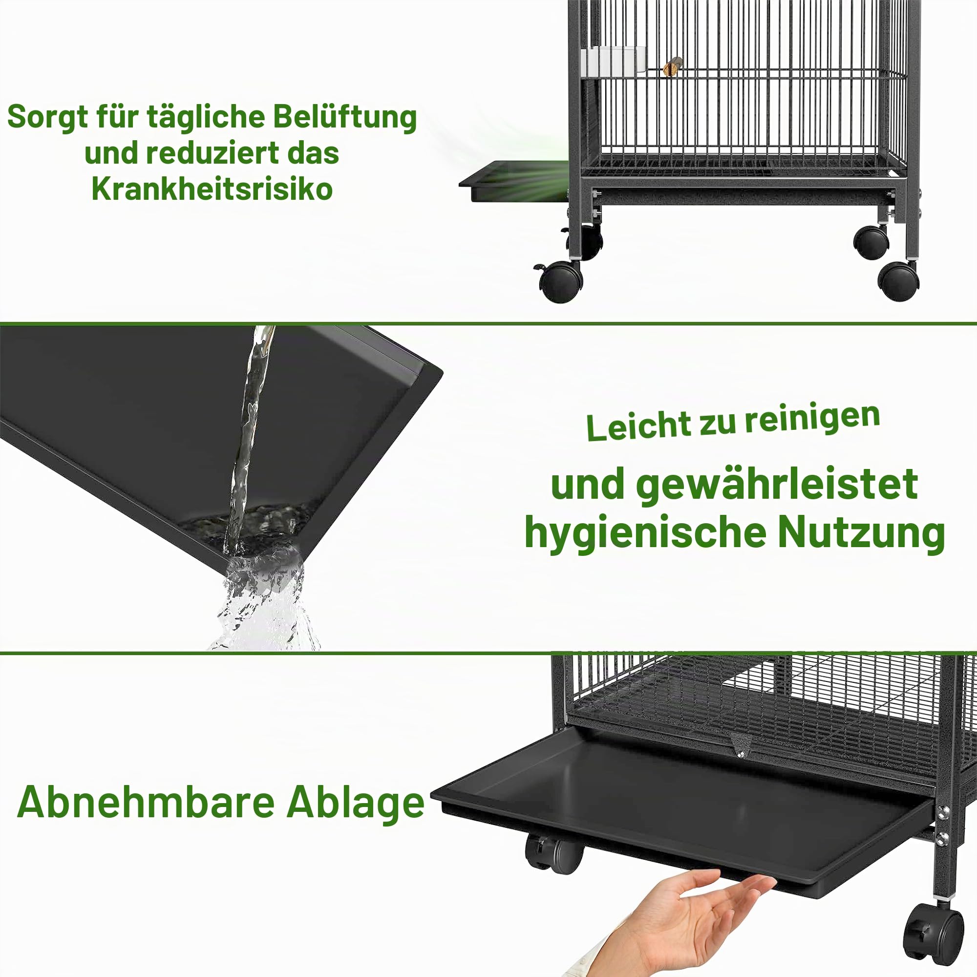 ACXIN Vogelkäfig Metall Vogelvoliere mit Rollen, Wellensittichkäfig mit Holzstangen und Futternäpfen, Tierkäfig Vogelhaus für Papageien, Tauben, Sittiche und Finken (Typ D)