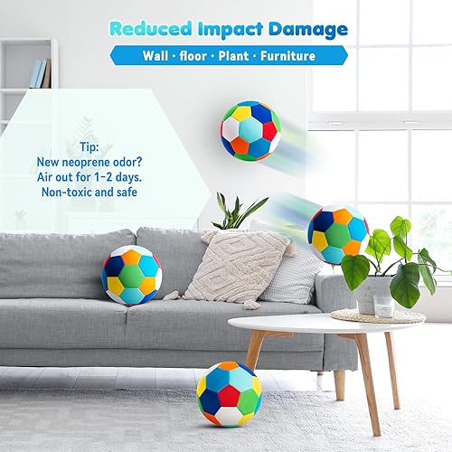 Miniatura 4 de INPODAK Balón de fútbol para interiores tamaño 4 para niños, pelota de fútbol suave y silenciosa para el interior de la casa, con bomba y caja de