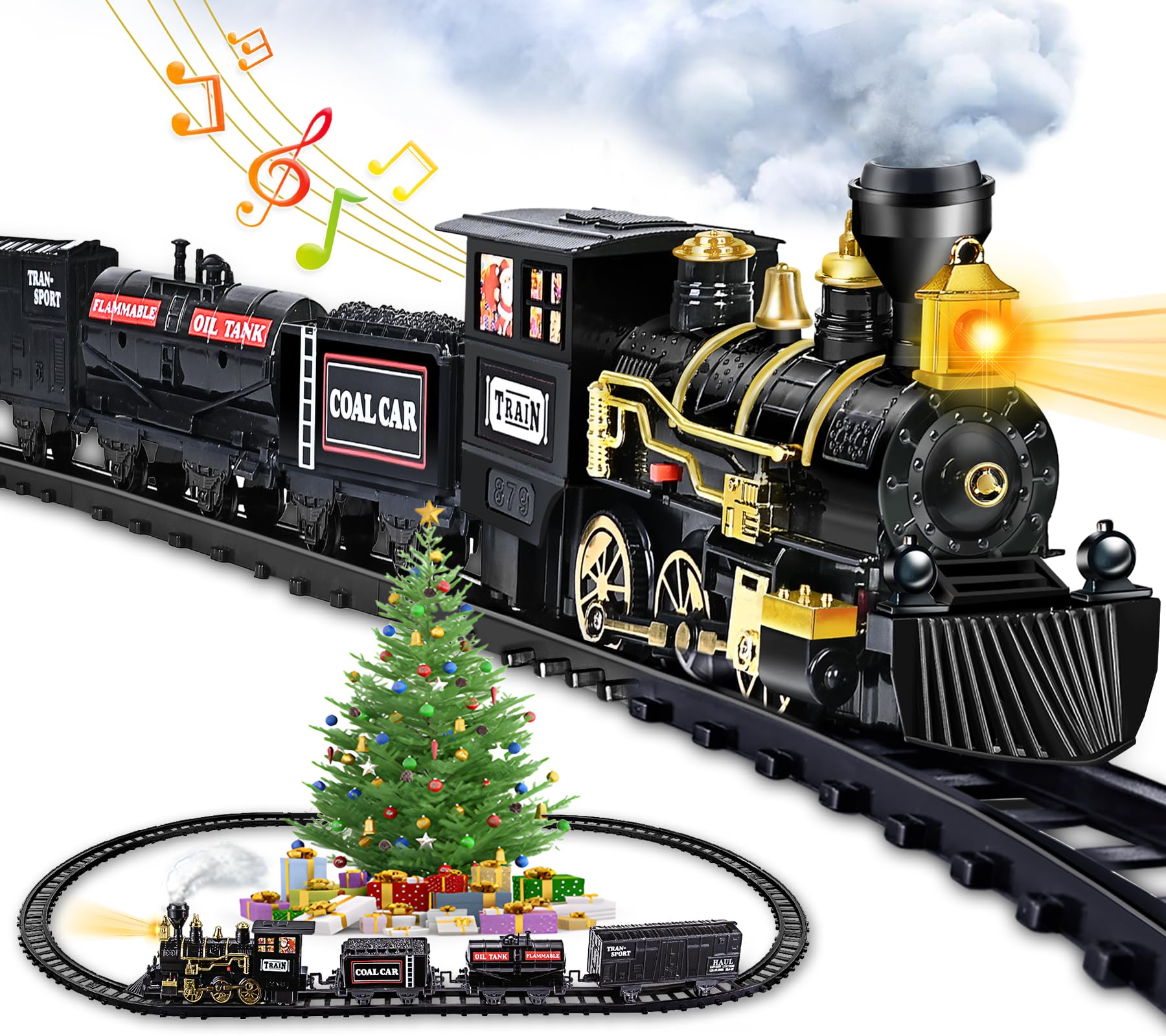 Christmas Train Set w/Steam, Light & Sounds - Model Train Toys for Around The Tree - Gifts for 3-8 Year Old Boys & Girls