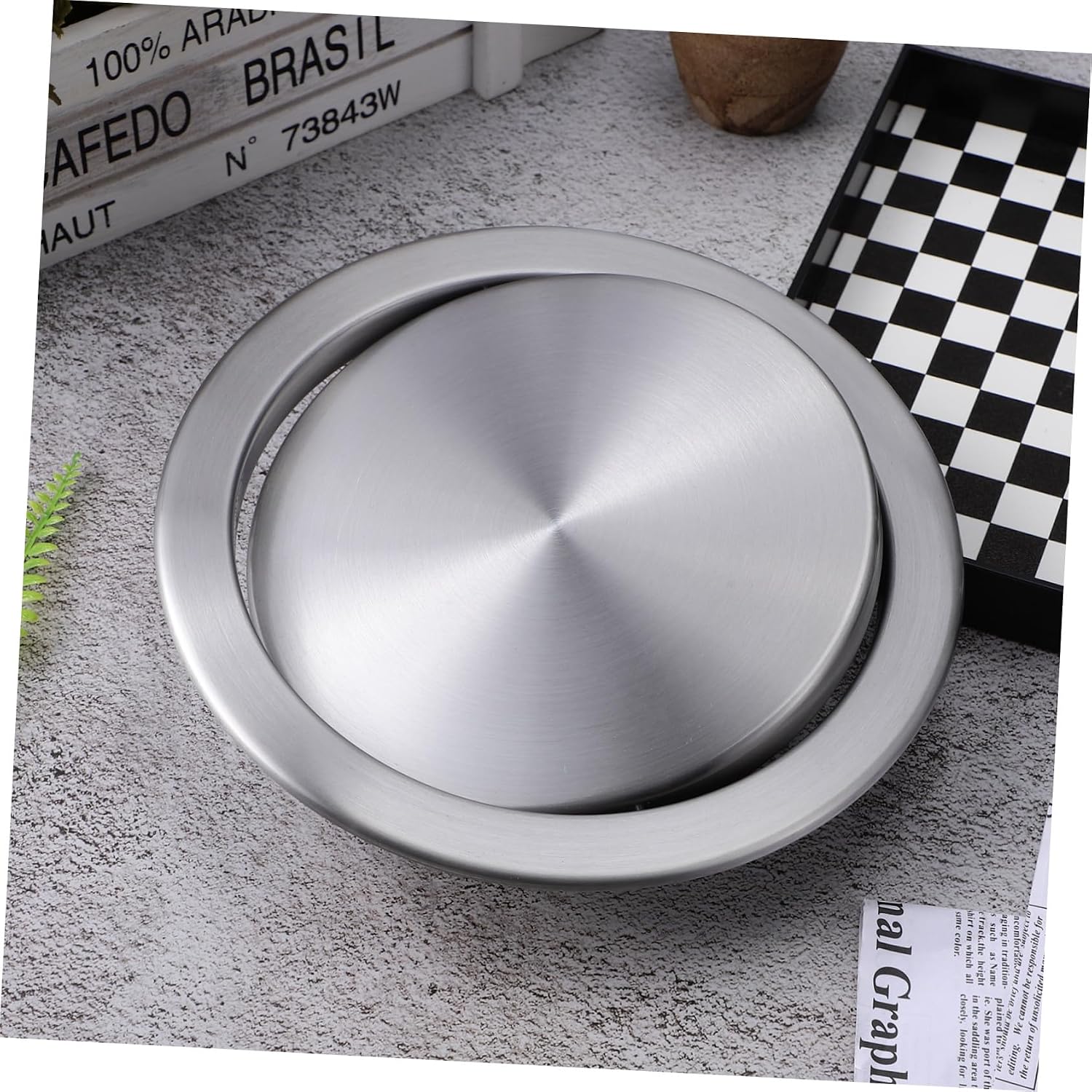 Slim Stainless Steel Trash Can Lid Recessed Counter Top Cover for Kitchen Built Flap Garbage Can Cover
