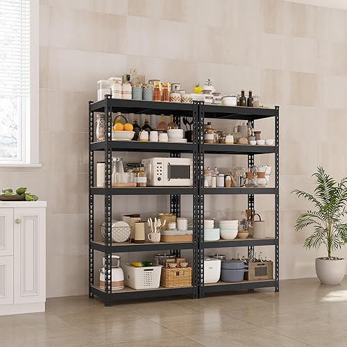 Miniatura 7 de Yaheetech Paquete de 2 estantes de pie ajustables de 5 niveles para garaje, estante de metal resistente, 27.5 pulgadas de ancho x 12 pulgadas de