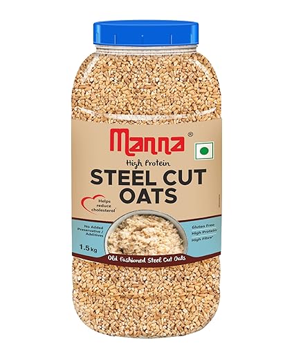 Manna 100% Steel Cut Oats 1.5 Kg | Gluten Free | Diabetic Friendly | High Protein & Fibre 1.5kg (Pack of 1)