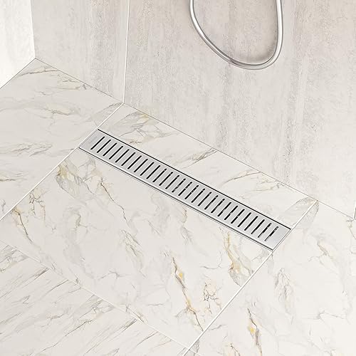 Neodrain Drenaje lineal cepillado de ducha de 18 pulgadas, rejilla de patrón de cápsula extraíble, drenaje rectangular de baño de acero inoxidable