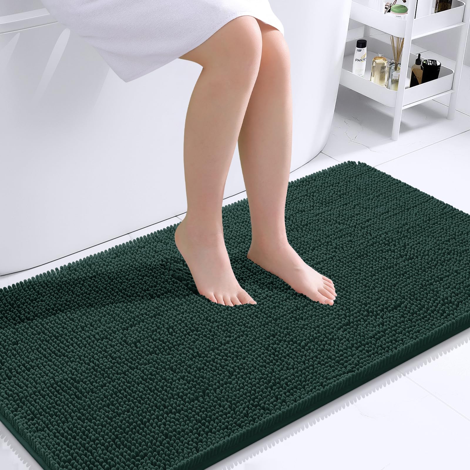 OLANLY Bathroom Runner Rugs 40x24, Extra Soft Absorbent Chenille Bath Rugs | Blackish Green, Quick-Drying Rubber Backing, Machine Washable Long Bath Mat for Bathroom Floor, Tub and Shower, Home Decor