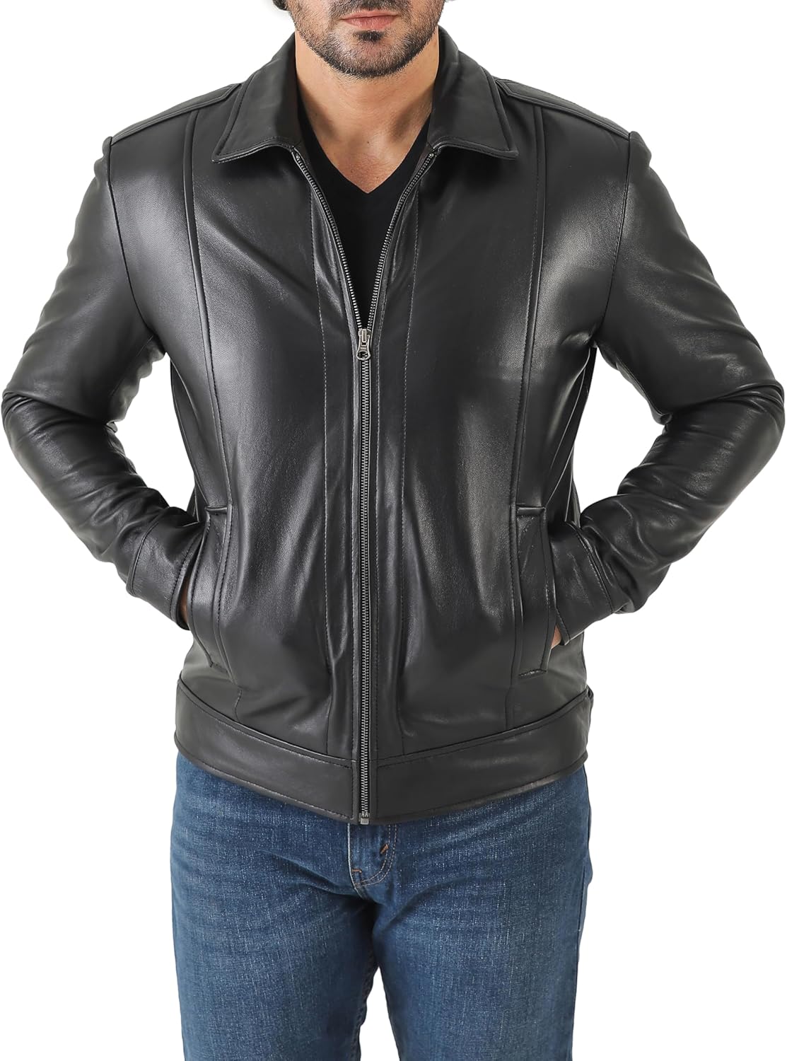 Jild Classic Shirt Collar Leather Jacket Men - John Wick Style Real Lambskin Mens Leather Jacket - Image 3