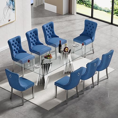 Miniatura 18 de Juego de 5 mesas de comedor de cristal plateado, mesa rectangular moderna de cocina y comedor de 70 pulgadas para 4, mesa de comedor de vidrio Mesa