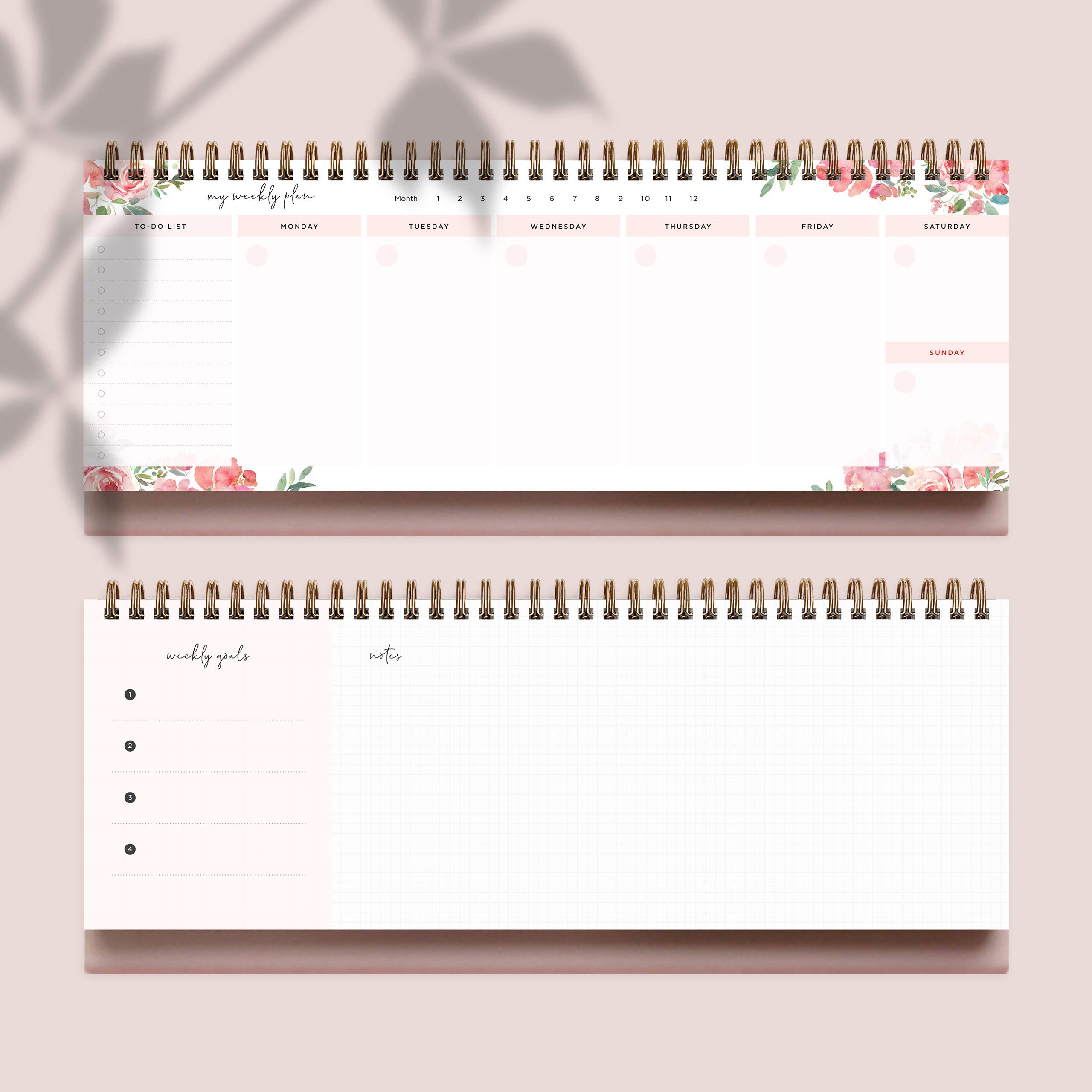 Belle Fleur Non-Dated Spiral Weekly Desk Calendar Planner, 60 Week Inspirational to Do List Pad Desktop Stand, 3.75" x 10.5", La Lune Collection by Bright Day - Image 8