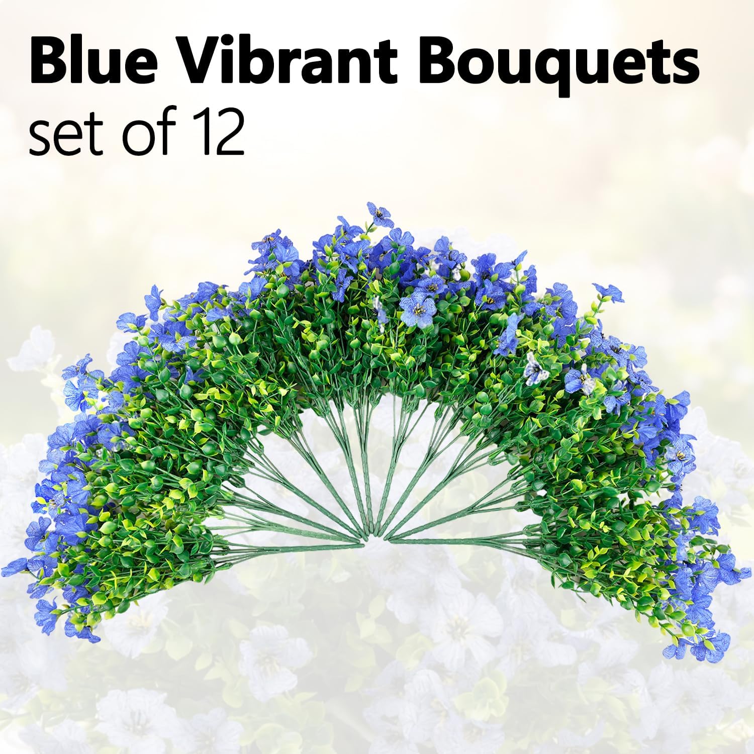 Artificial Mums for Outdoors, Faux Mums of Fake Flowers for Outdoor Planters, No Fade Vibrant Artificial Flowers for Porch Patio Yard Decoration, 12 Bundles, Blue