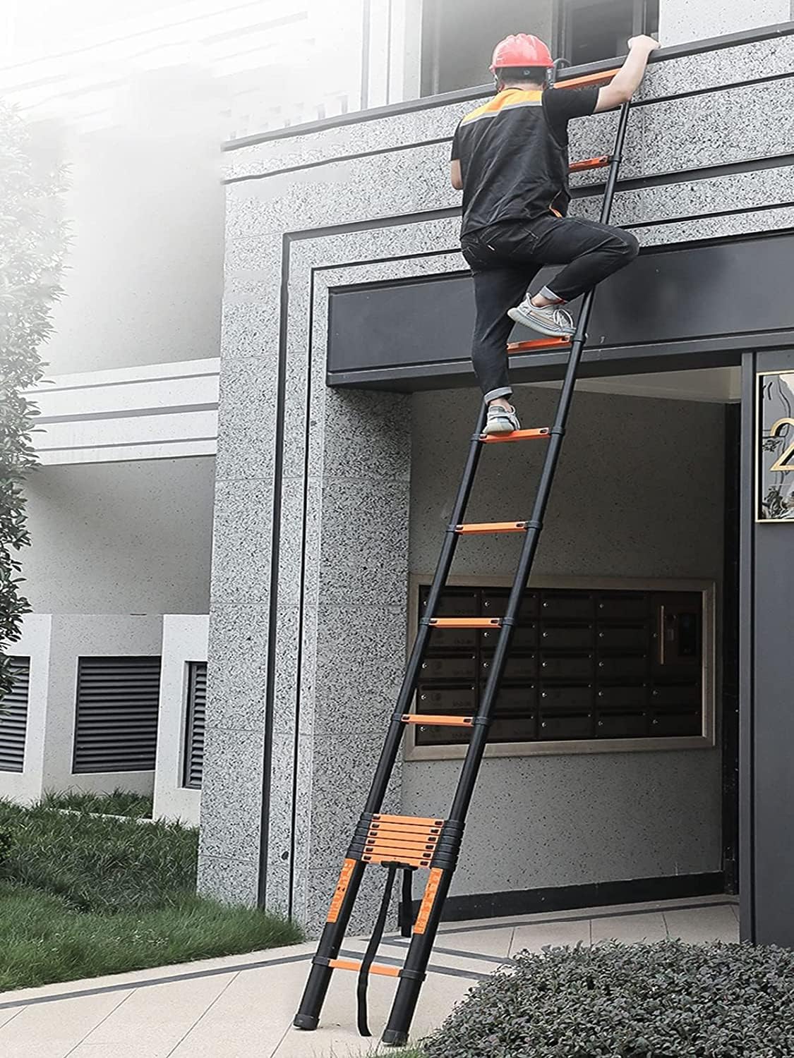 Telescope Ladder 10ft 12ft 12.5ft 15ft 16ft 18ft 20ft, Collapsible Aluminium Ladder/Telescoping Ladder for Rooftop Tent/Home Loft/Rv, Camper Extension Ladder (Color : with Hooks, S