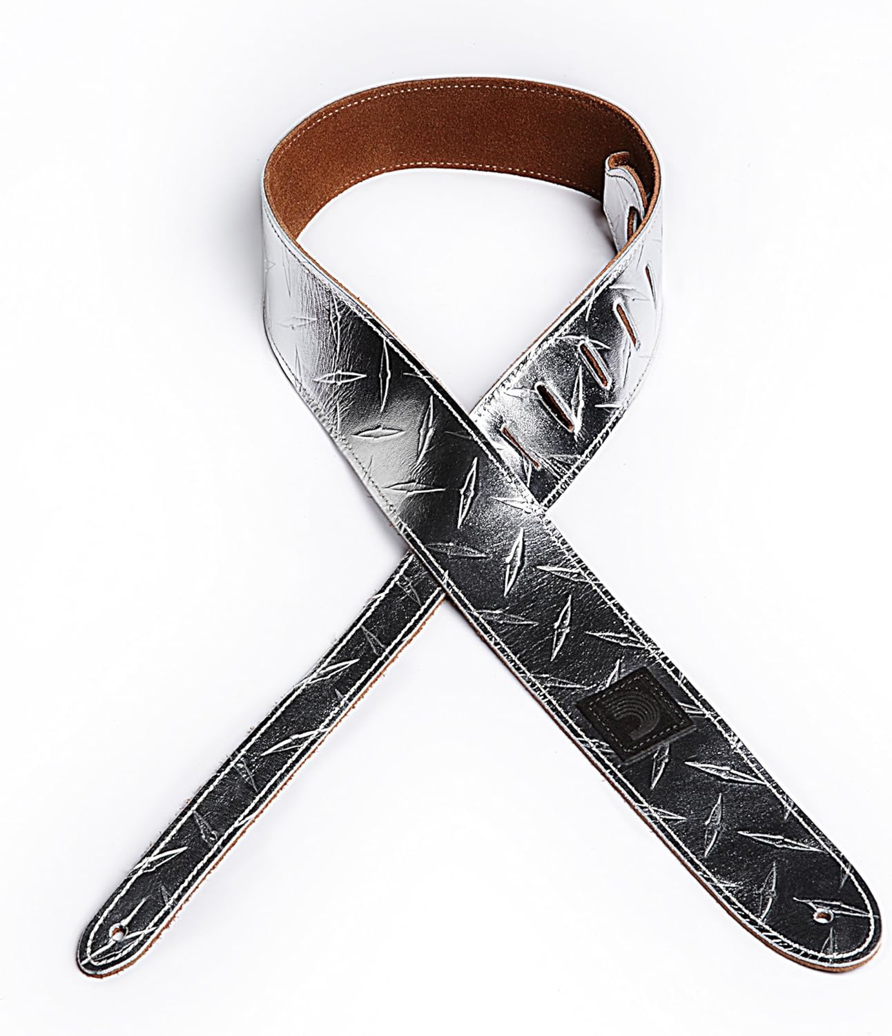 D'Addario Accessories Planet Waves 20LDP00 2-Inch Leather Embossed Diamond Plate Design - Silver