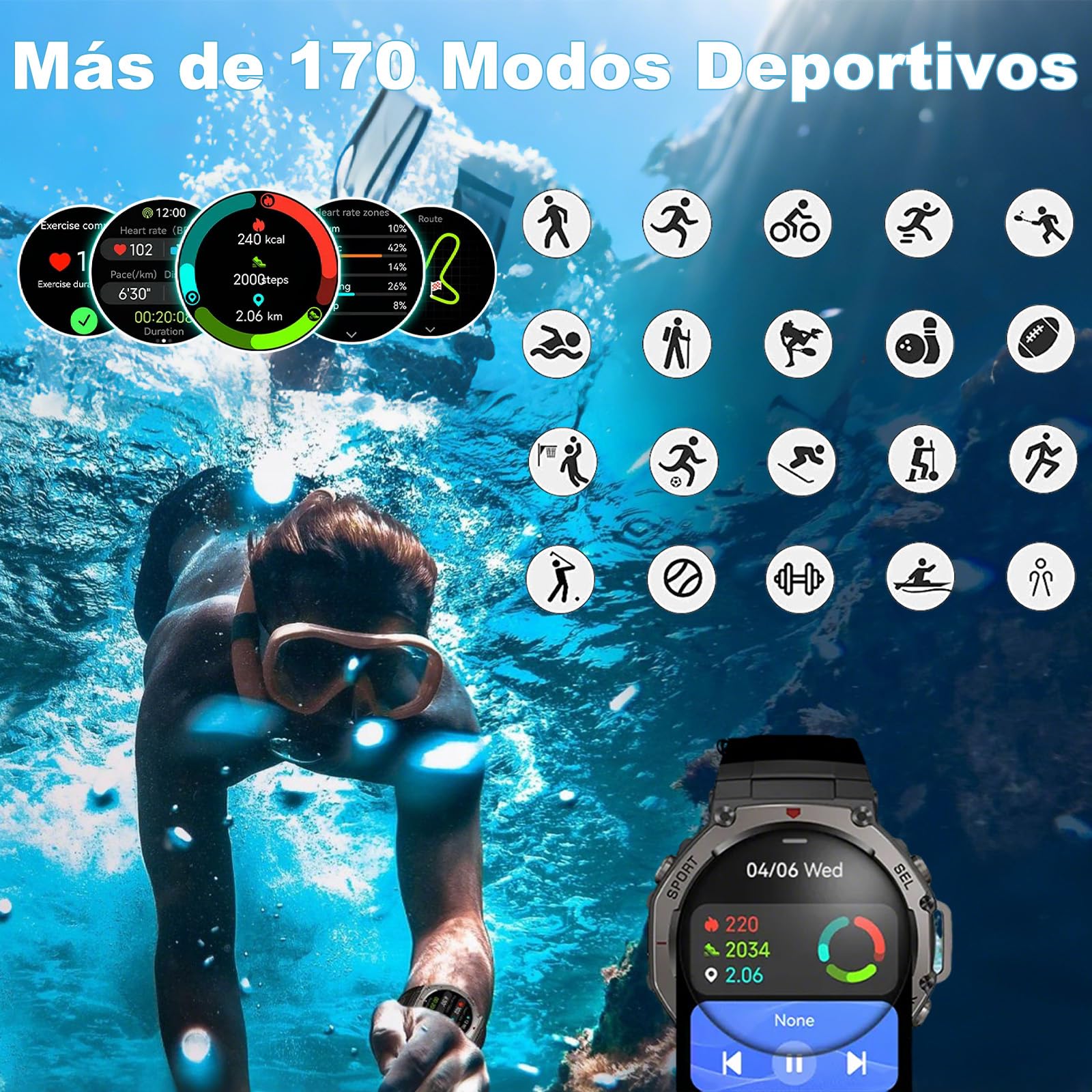 Reloj Inteligente GPS Frecuencia Dual con Mapas Offline, 1.43" AMOLED, Llamadas Bluetooth y Altavoz, +170 Modos Deportivos, Monitor Cardiaco SpO2 24/7 Batería hasta 15 Días Resistente al Agua (Negro)