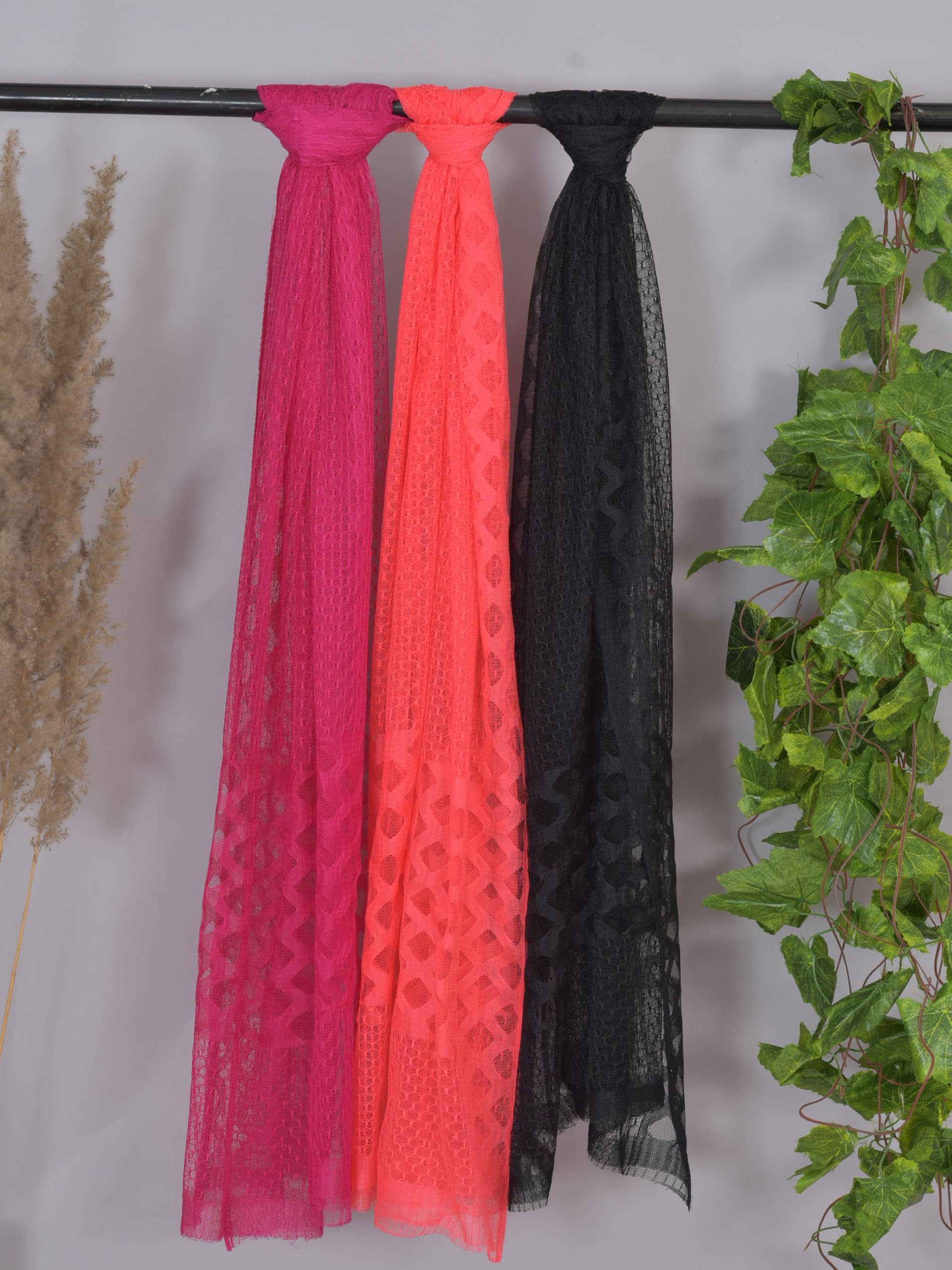 Nakoda Creation Net Self Design Women Dupatta (Super Net Dupatta 3-Rani,Peach,Black) - BZ57851-picture-14