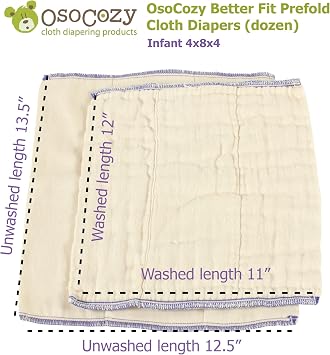 OsoCozy Prefold Cloth Diaper Package - 7 Dozen Unbleached Better-Fit Prefolds & 12 One Size Diaper Covers. All the Cloth Nappies and Diaper Covers Needed from 7 to 30 lbs.