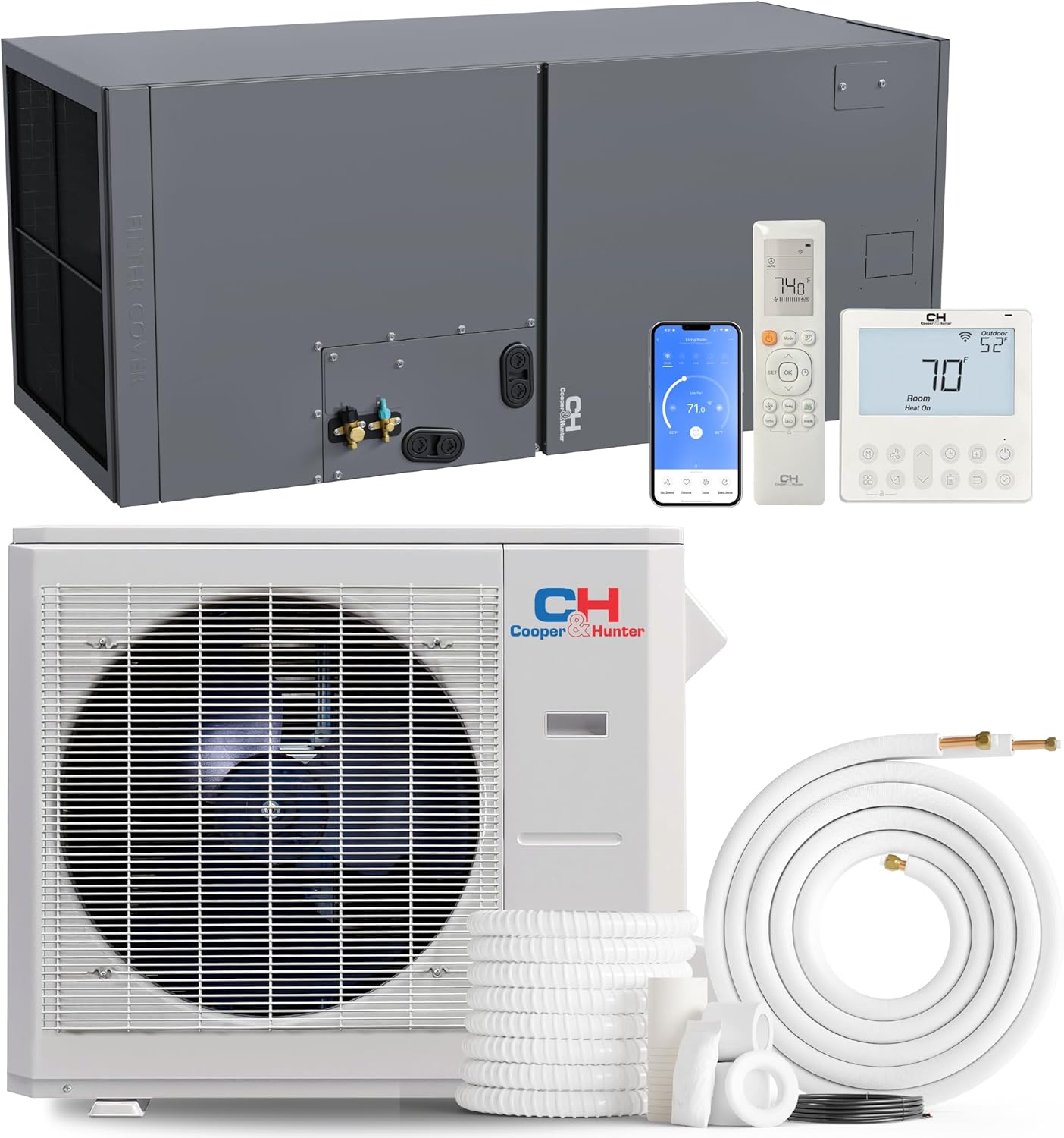 Cooper & Hunter 24,000 BTU (2 Ton) Central Ducted Mini Split AC & Heat Pump – 19.7 SEER2 Multi-Position Air Handler – Includes 25FT Installation Kit & Smart Kit – 230V Pre-Charged Inverter