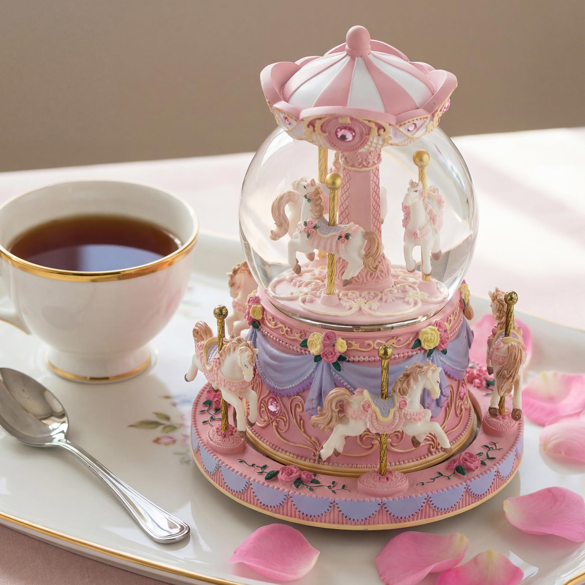 Carousel Horse Snow Globe Gift - Rotating Music Box Birthday Anniversary for Wife Daughter Girl Girlfriend Husband Clockwork Musical 8-Horse Color Light Snowglobes Castle in The Sky