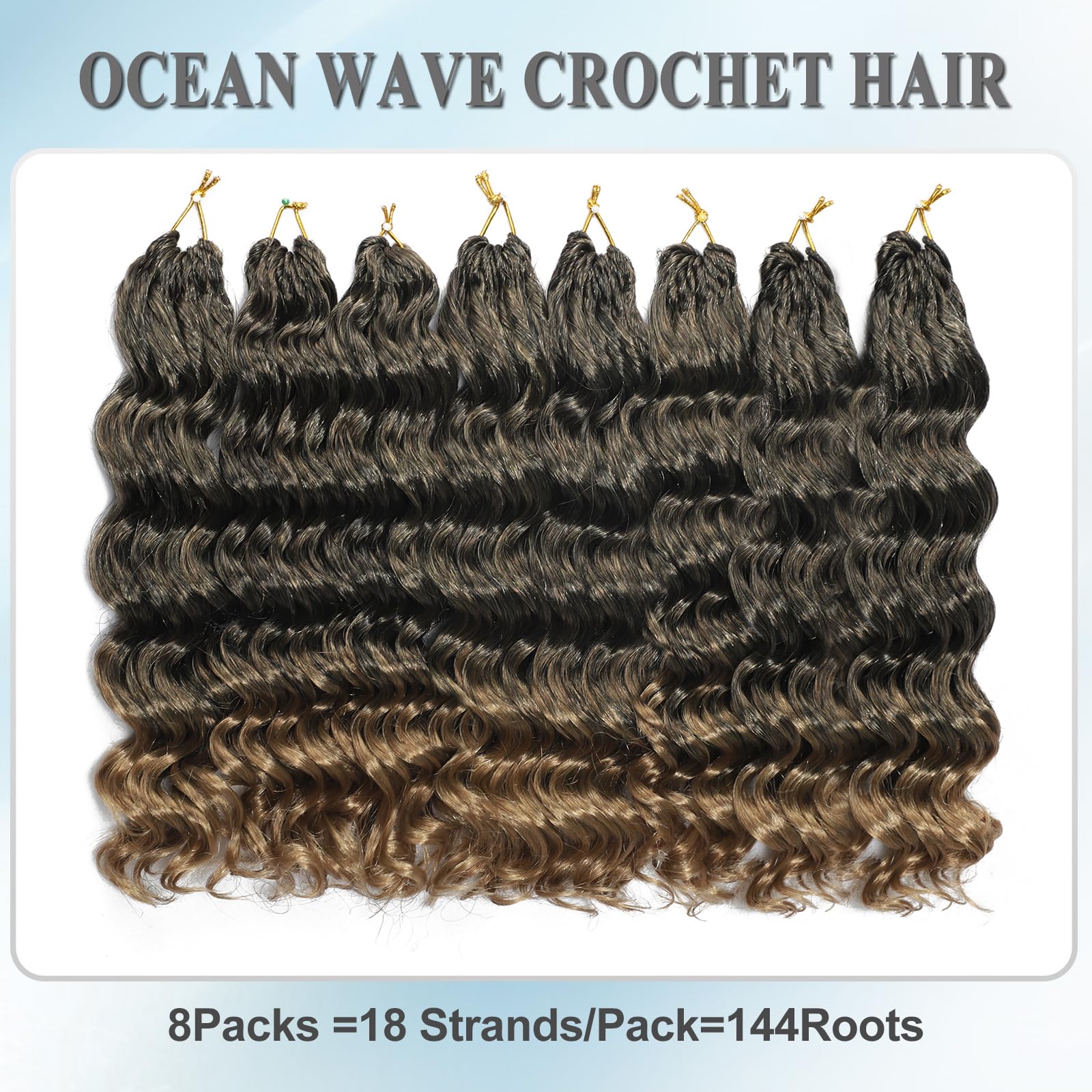 AMLUCKS Ocean Wave Crochet Hair 8 Packs Pre Looped Short GoGo Curl Crochet Hair Ombre Curly Deep Wavy Twist Braids Synthetic Braiding Hair Extensions for Women (T27# - Image 3