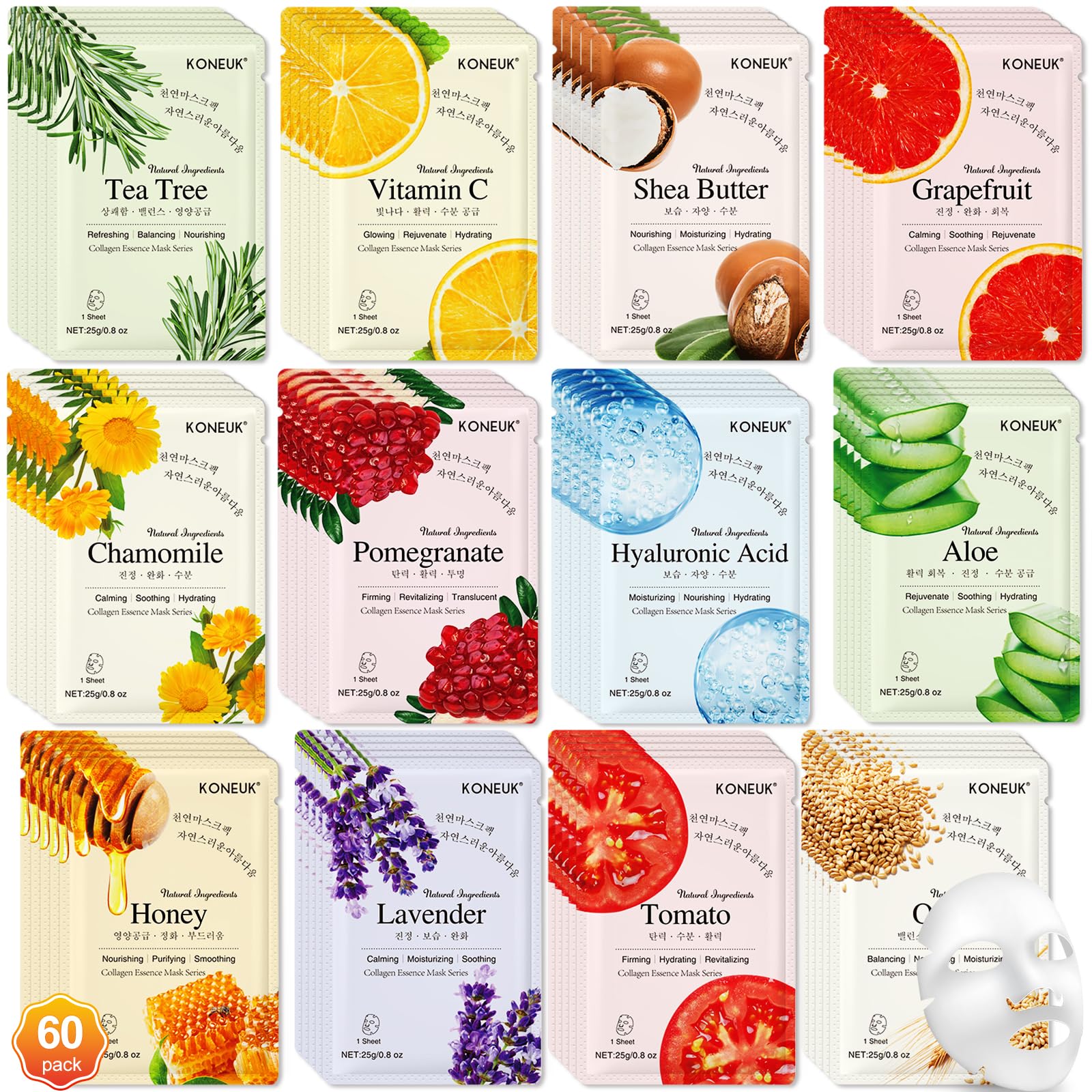 Amazon.com : KONEUK 60 Pack Collagen Essence Face Masks Skincare