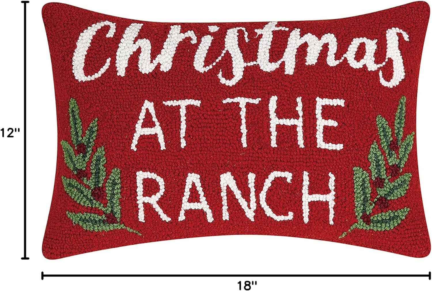 Peking Handicraft Christmas at The Ranch Polyfill Hook Throw Pillow, 18-inch Length, Wool and Velvet Back, Holiday Seasonal Decoration