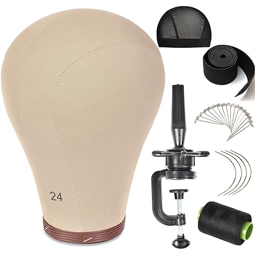 ZGCYSMHT 21''-24''Inch Wig Head Cork Canvas Block Head Mannequin Head With Stand for Making Wigs (24 inch, Brown)